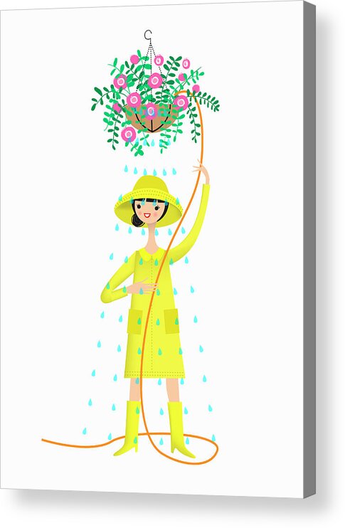 20-24 Years Acrylic Print featuring the photograph Woman Wearing Rain Hat, Raincoat by Ikon Ikon Images