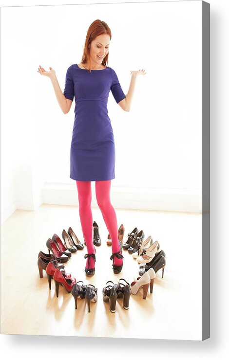 Indoors Acrylic Print featuring the photograph Woman With Shoes by Ian Hooton