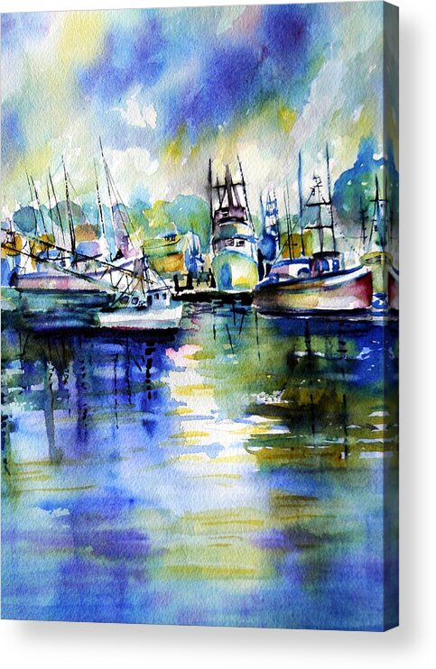 Fishing Boats Acrylic Print featuring the painting Yaquina bay Boats by Ann Nicholson