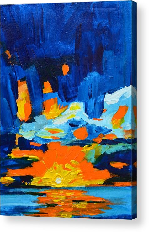 Art Acrylic Print featuring the painting Yellow orange blue sunset Landscape by Patricia Awapara