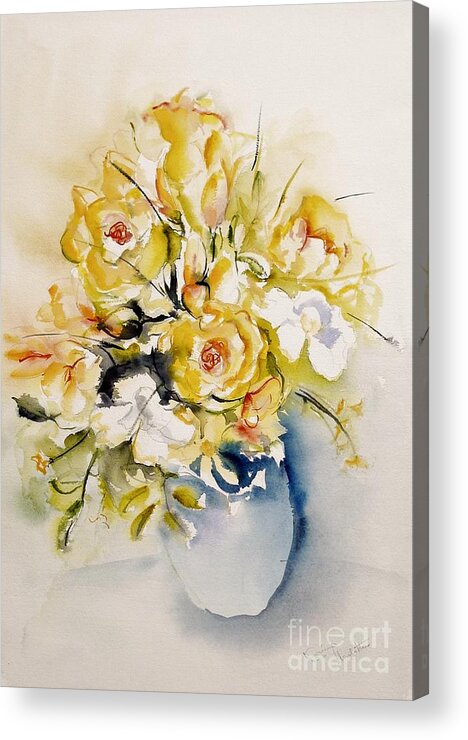 Flower Acrylic Print featuring the painting Yellow roses by Karina Plachetka