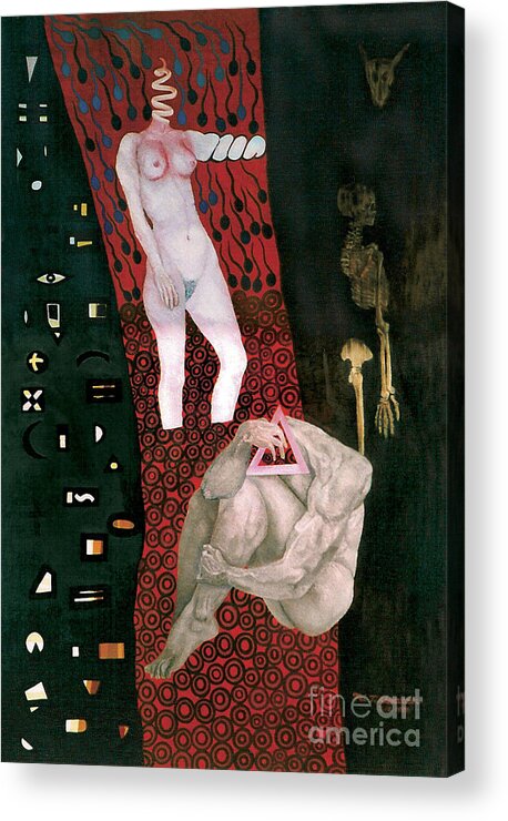 Surrealism Acrylic Print featuring the painting Yin Yang Birth Death by Fei A