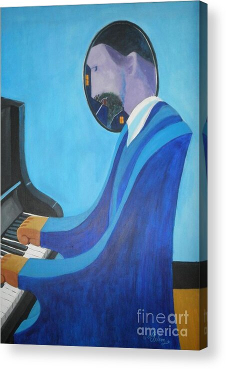 Thelonious Monk; Blue Monk; Monk; Jazz; Pianist; Anthropomorphic Perception; Visual Pun; Alternative Reality; Acrylic Print featuring the painting Blue Monk by David G Wilson