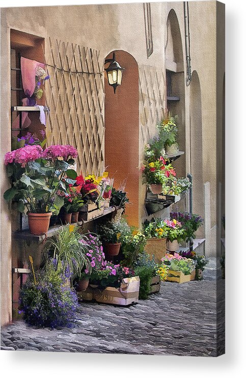 Italy Acrylic Print featuring the digital art Forli Flowershop #1 by Sharon Foster