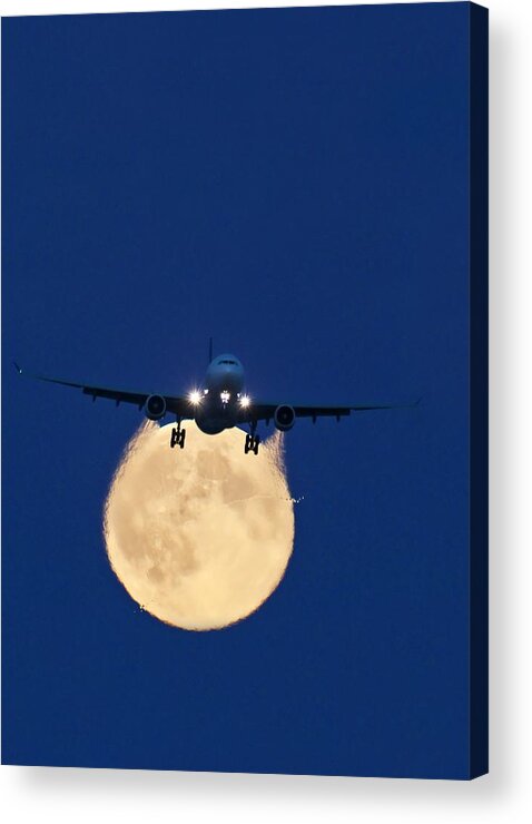 Airbus 330 Acrylic Print featuring the photograph Airbus 330 Passing In Front Of The Moon by David Nunuk