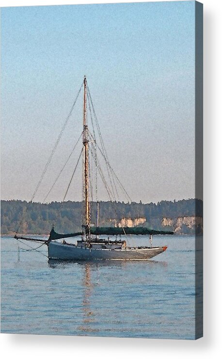 Boat Sloop Sea Anchor Port Townsend Bay Washington Puget Sound Acrylic Print featuring the photograph At Anchor by Laurie Stewart