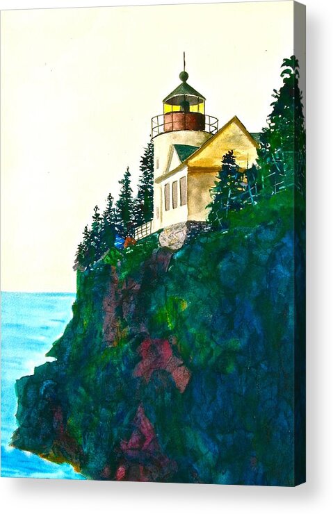Bass Acrylic Print featuring the painting Bass Harbor Light by Frank SantAgata