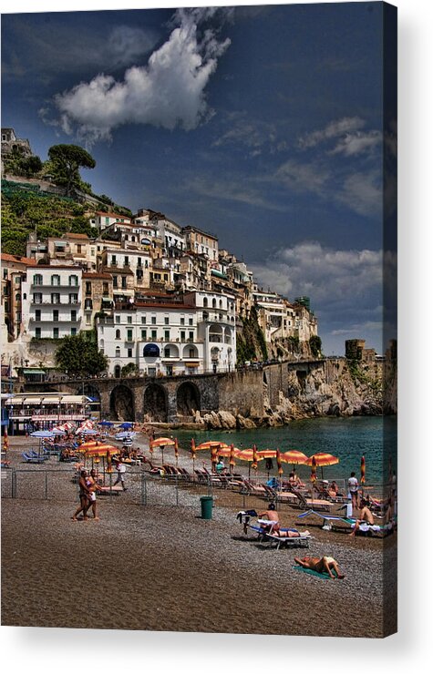 Mediterranean Collection Acrylic Print featuring the photograph Beach scene in Amalfi on the Amalfi Coast in Italy by David Smith