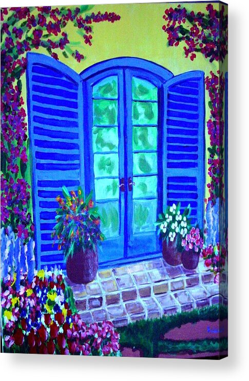 Blue Acrylic Print featuring the painting Blue Shutters by Laurie Morgan