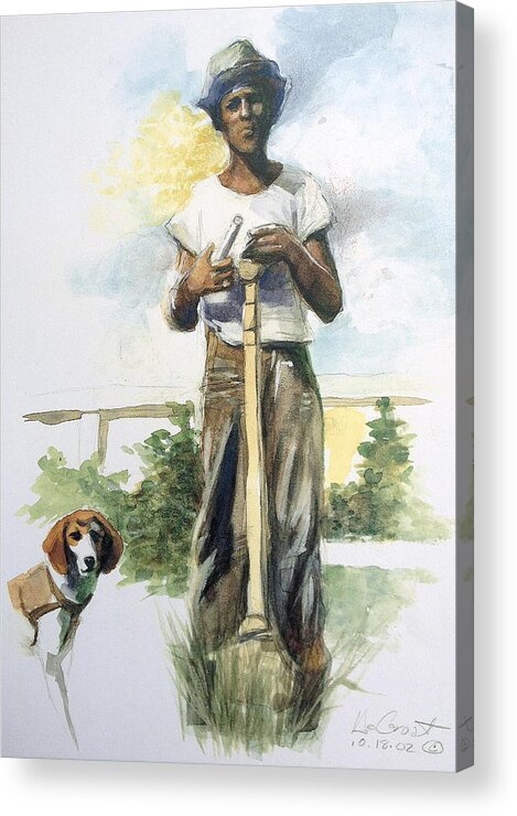 Boy Acrylic Print featuring the painting Boy and dog by Gregory DeGroat