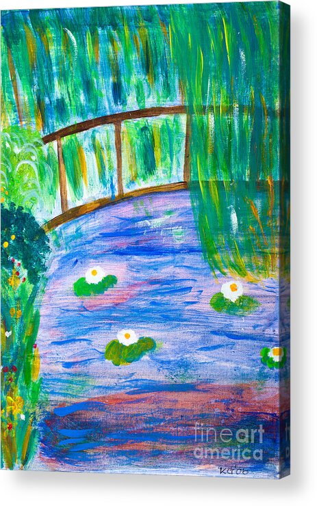 Acrylic Acrylic Print featuring the painting Bridge of lily pond by Simon Bratt