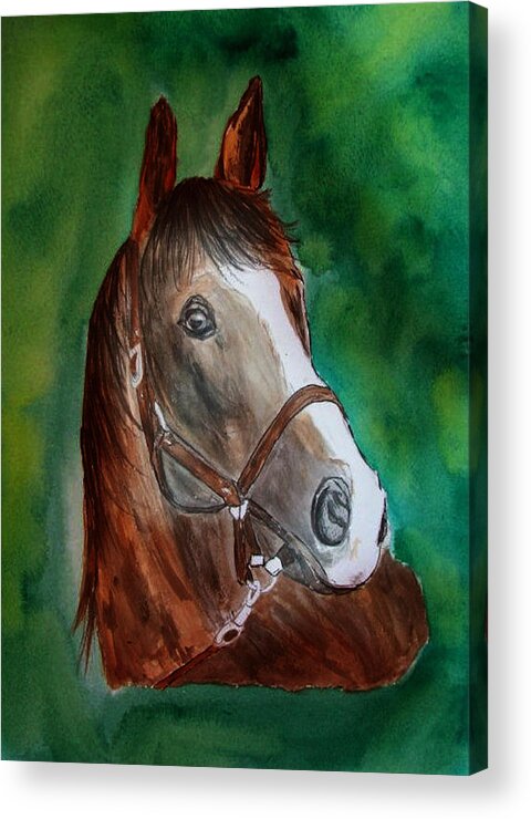 Horses Acrylic Print featuring the painting Brown Beauty by Alethea M