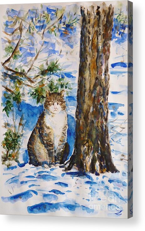 Cat Acrylic Print featuring the painting Cat by Zaira Dzhaubaeva