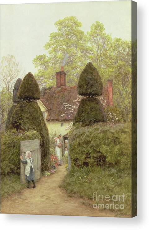 Gate; Topiary Acrylic Print featuring the painting Cottage Near Pinner by Helen Allingham