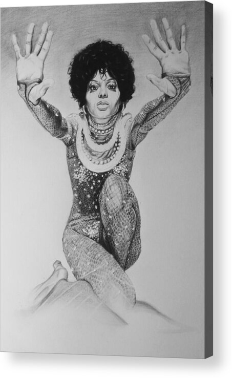 Diana Ross Supremes Singer Charcoal Black And White Portrait Acrylic Print featuring the drawing Diana Ross by Steve Hunter