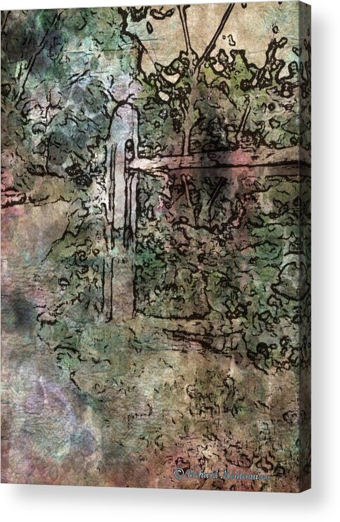 A Semi-abstract Rendition Of Part Of A Fence Partially Hidden By Foilage. Acrylic Print featuring the photograph Fence by Richard Montemurro