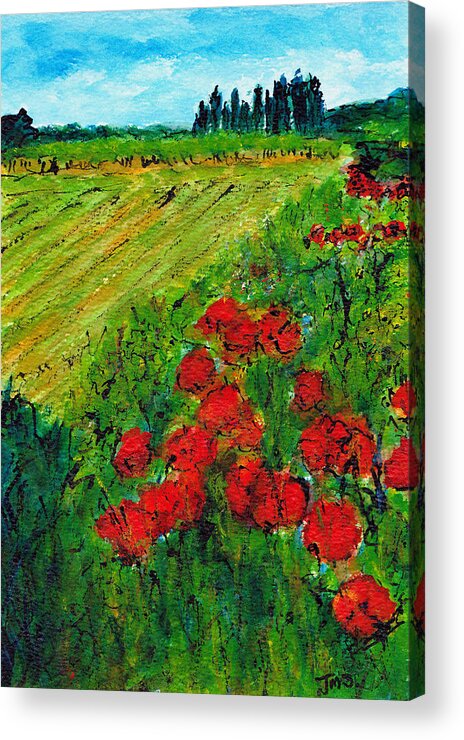 Flowers Acrylic Print featuring the painting French Poppies No3 by Jackie Sherwood