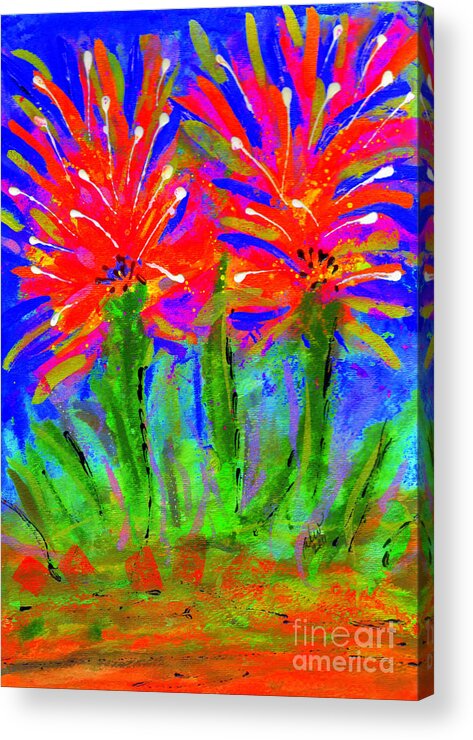 Vibrant Acrylic Print featuring the painting Funky Flower Towers by Angela L Walker