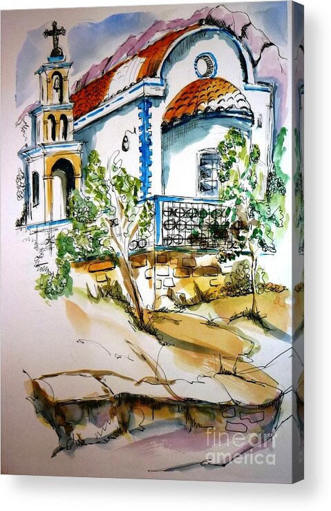 Church Acrylic Print featuring the painting Greek Church by Therese Alcorn