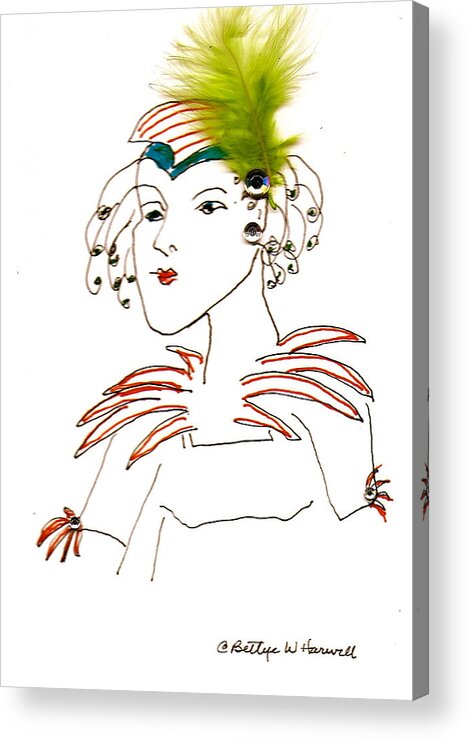 Bettye Harwell Women Acrylic Print featuring the mixed media Hat Lady 8 by Bettye Harwell