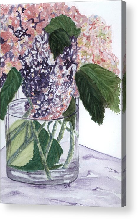 Hydrangeas Acrylic Print featuring the painting Hy-Danger by Joan Zepf