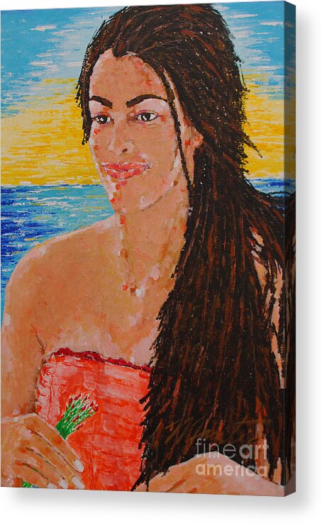 Tropical Acrylic Print featuring the painting Island Flower Girl by Art Mantia