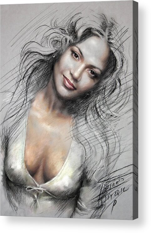 Jennifer Lopez Acrylic Print featuring the drawing J L0 by Ylli Haruni