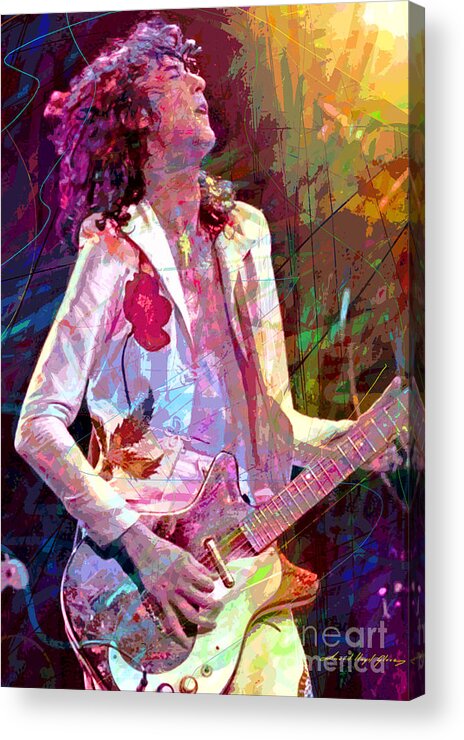 Jimmy Page Acrylic Print featuring the painting Jimmy Page Led Zep by David Lloyd Glover