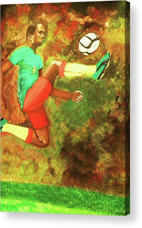 Soccer Acrylic Print featuring the painting Kickin It by Victoria Rhodehouse