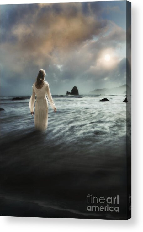 Walking Acrylic Print featuring the photograph Lady Wading into the Sea in the Early Morning by Jill Battaglia