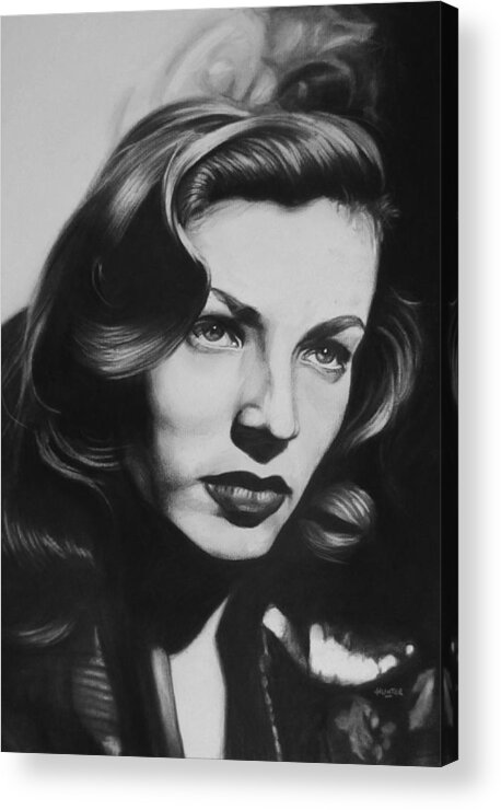 Lauren Bacall Humphrey Bogart Acrylic Print featuring the drawing Lauren Bacall by Steve Hunter