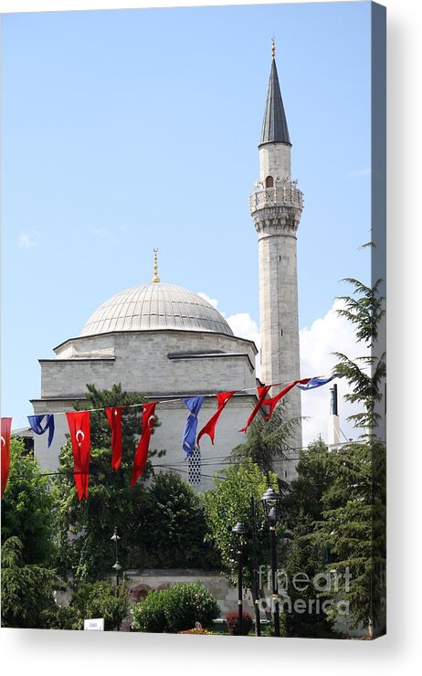 Mosque Acrylic Print featuring the photograph Mosque And Flags by Christiane Schulze Art And Photography