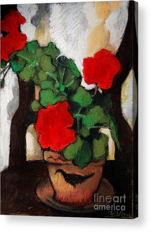 Red Geranium Acrylic Print featuring the pastel Red Geranium by Mona Edulesco