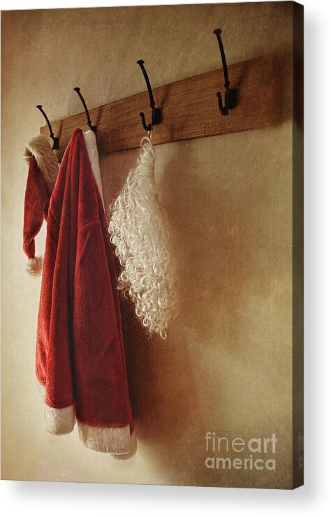 Background Acrylic Print featuring the photograph Santa costume hanging on coat rack by Sandra Cunningham