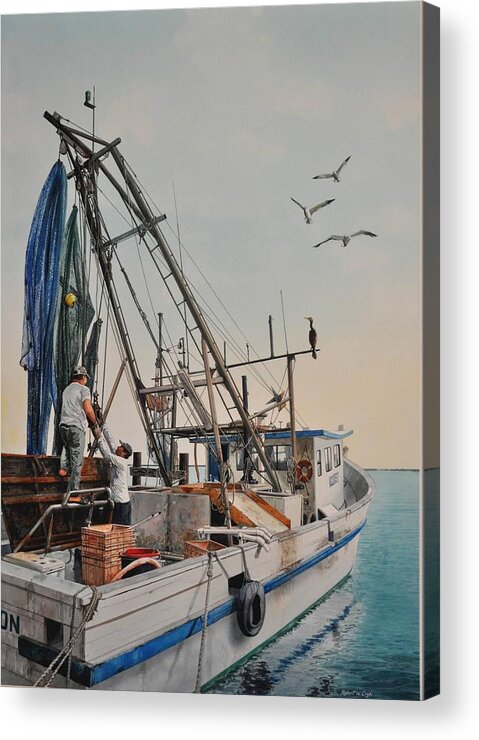 Boats Acrylic Print featuring the painting Shrimpers by Robert W Cook