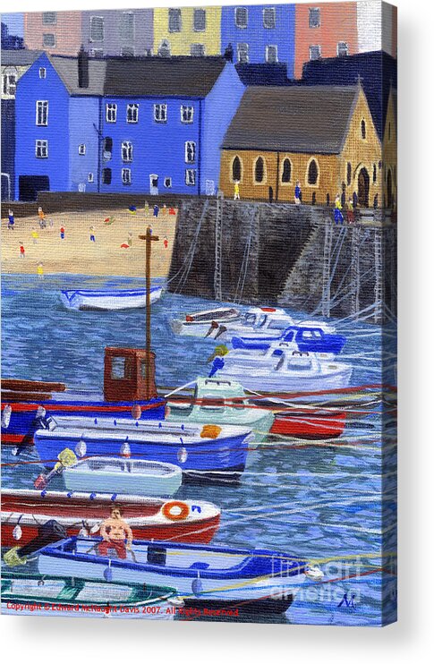 Painting Tenby Harbour With Boats Acrylic Print featuring the painting Painting Tenby Harbour with Boats by Edward McNaught-Davis