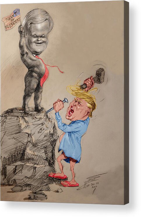 Donald Trump Acrylic Print featuring the drawing Trump Shaping Up the Future by Ylli Haruni