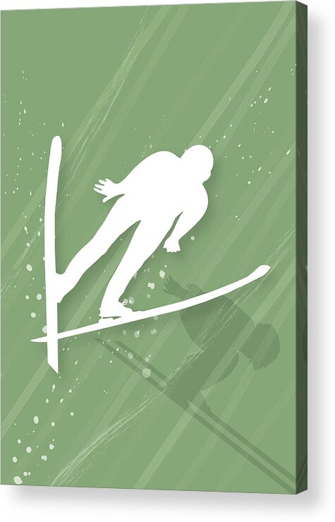 Adult Acrylic Print featuring the digital art Two Men Ski Jumping by Meg Takamura