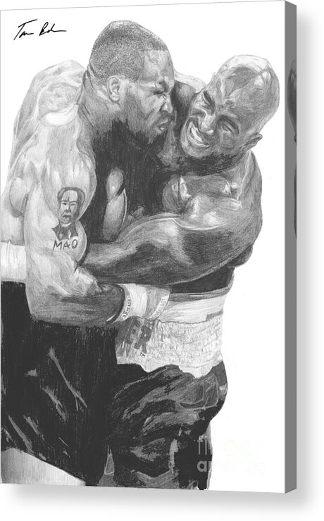 Mike Tyson Acrylic Print featuring the drawing Tyson vs Holyfield by Tamir Barkan