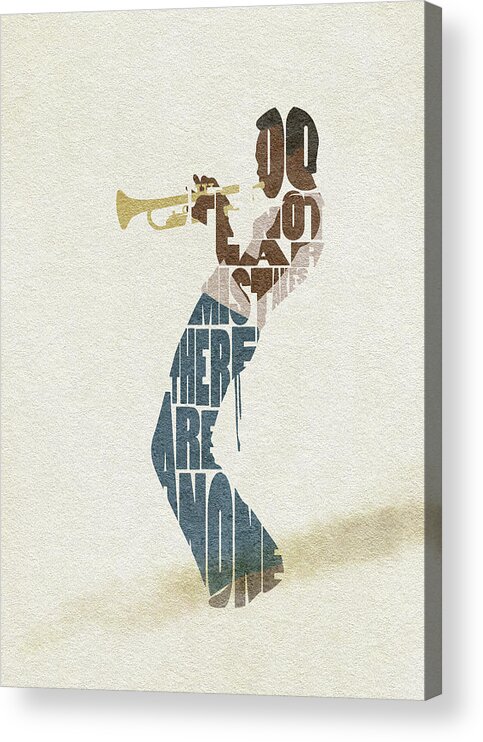 Miles Davis Acrylic Print featuring the digital art Miles Davis Typography Art by Inspirowl Design