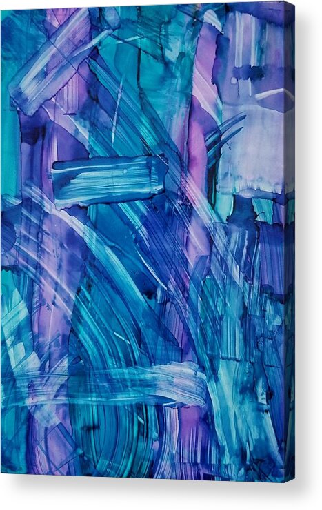 Alcohol Ink Abstract On Yupo Acrylic Print featuring the painting Blues #1 by Donna Perry