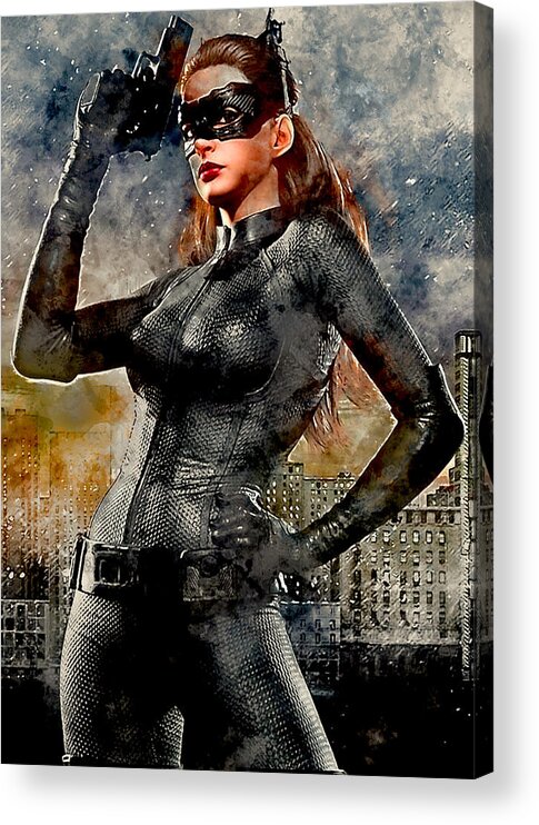 Ann Hathaway Acrylic Print featuring the mixed media Catwoman #1 by Marvin Blaine