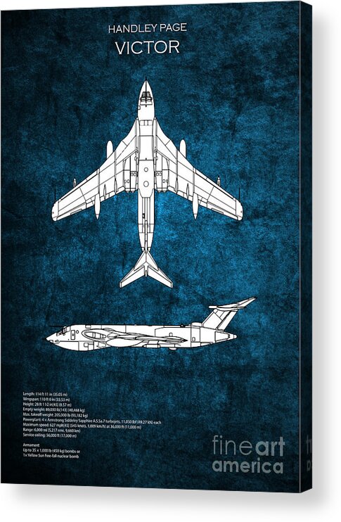 Victor Acrylic Print featuring the digital art Handley Page Victor Blueprint #2 by Airpower Art