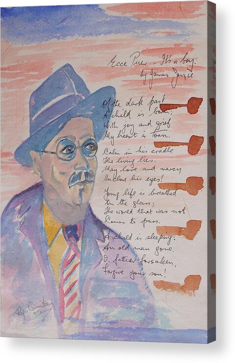 Limited Edition Print Acrylic Print featuring the painting James Joyce #1 by Roger Cummiskey
