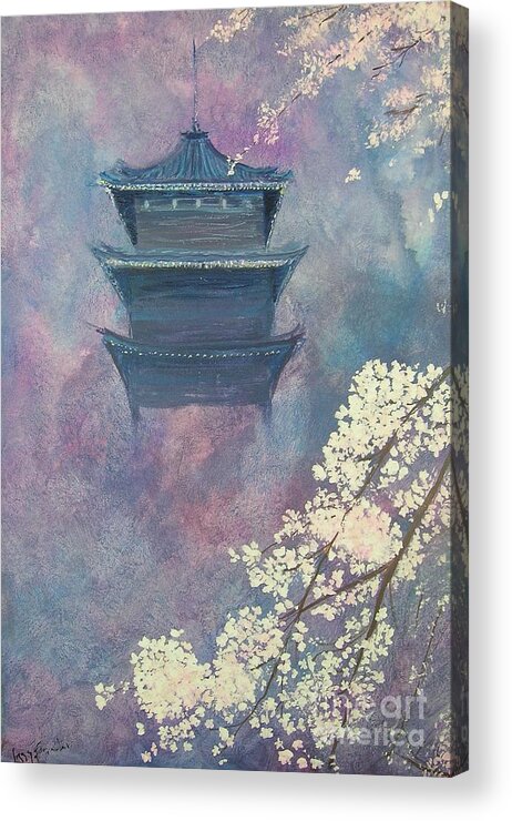 Landscape Japan Acrylic Print featuring the painting Japanese Spring scene by Lizzy Forrester