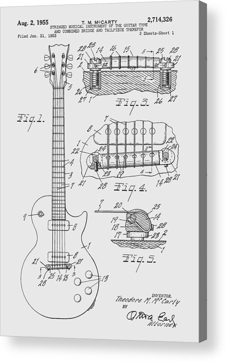 Les Paul Acrylic Print featuring the photograph Les Paul Guitar patent from 1955 #2 by Chris Smith