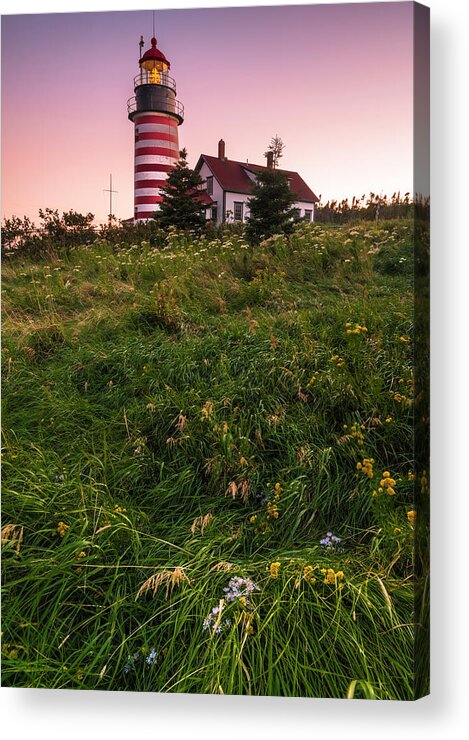 Maine Acrylic Print featuring the photograph Maine West Quoddy Head Lighthouse Sunset #1 by Ranjay Mitra