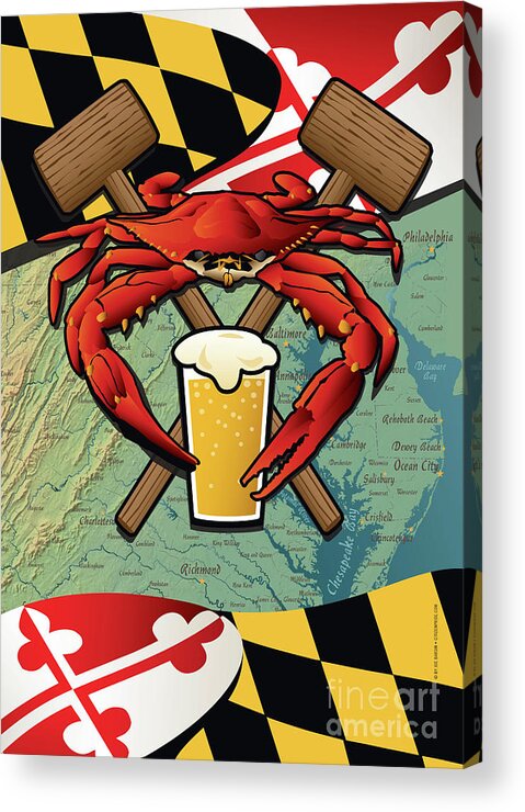 Maryland Acrylic Print featuring the digital art Maryland Crab Feast Crest #1 by Joe Barsin