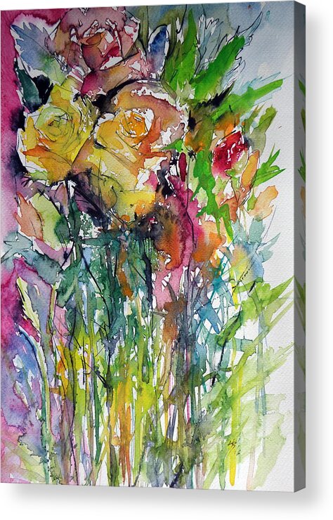 Rose Acrylic Print featuring the painting Roses #1 by Kovacs Anna Brigitta