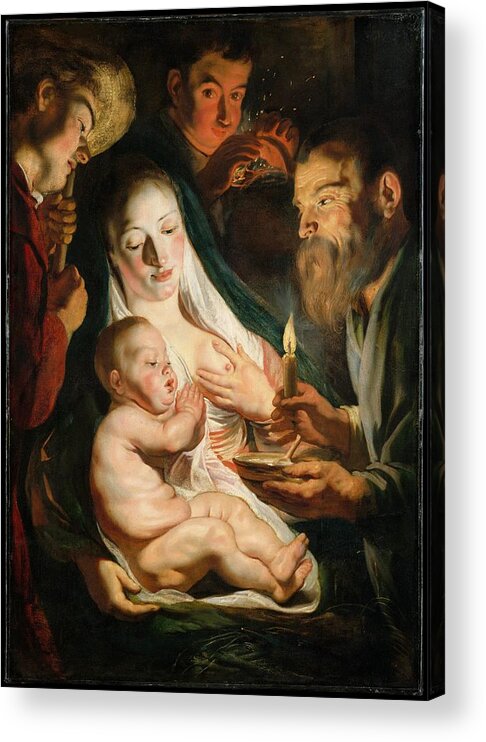 Jacob Jordaens Acrylic Print featuring the painting The Holy Family with Shepherds #7 by Jacob Jordaens